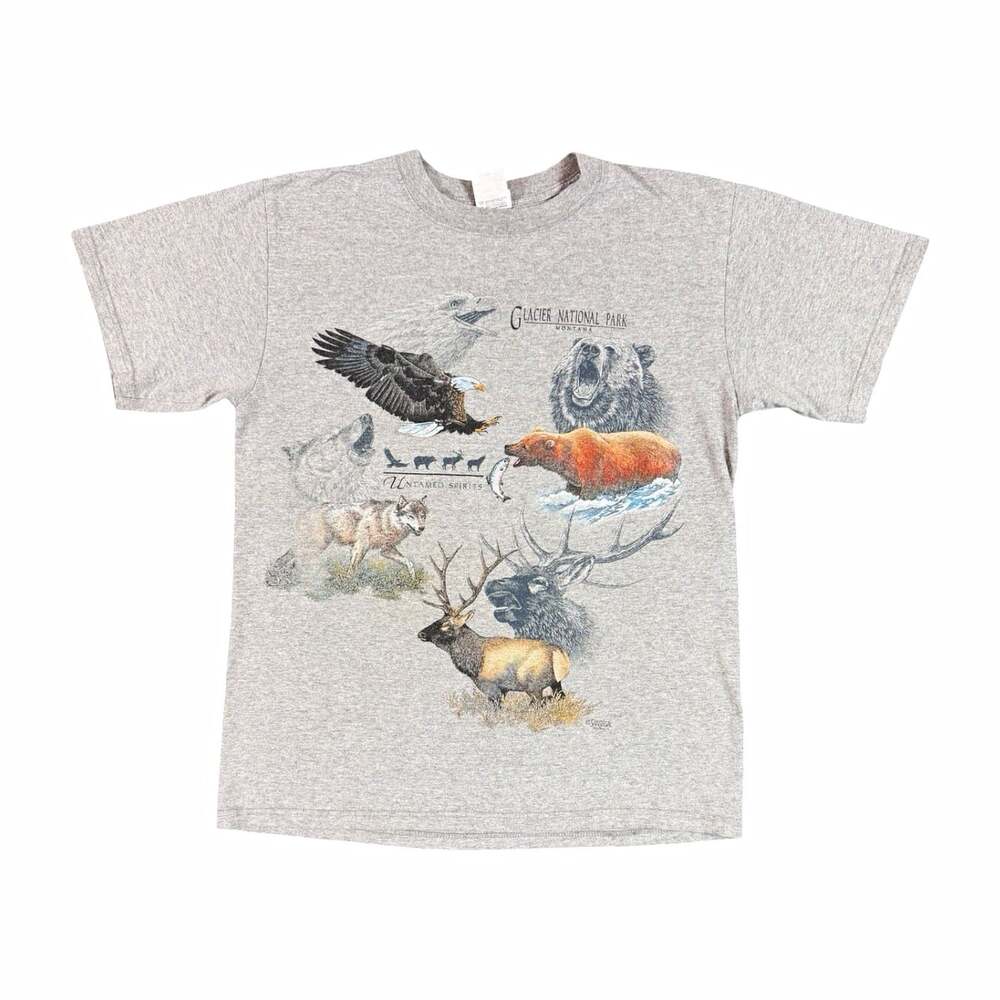 Vintage lacier National Park Wildlife Graphic Tee Gray Crew Neck Tshirt Size M